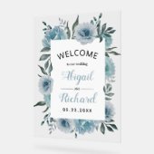 Stustblauwe waterverf bloemen bruiloft acryl bord (Hoek)