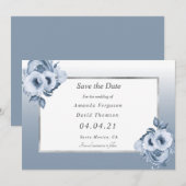 Stustblauwe witte bruinbruidfloralen Sla de datum  Aankondiging (Voorkant / Achterkant)