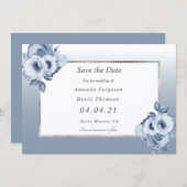 Stustblauwe witte bruinbruidfloralen Sla de datum  Aankondiging (Voorkant / Achterkant)