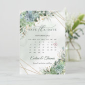 Stustgroen blauw succulent goud met uitzondering v save the date (Staand voorkant)