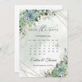 Stustgroen blauw succulent goud met uitzondering v save the date (Voorkant / Achterkant)