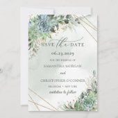 Stustgroen blauw succulent goud met uitzondering v save the date (Voorkant)