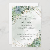 Stustgroen blauw succulent goud met uitzondering v save the date (Voorkant / Achterkant)