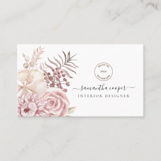 Stustroze Florals QR Code Interior Designer Visitekaartje (Voorkant)