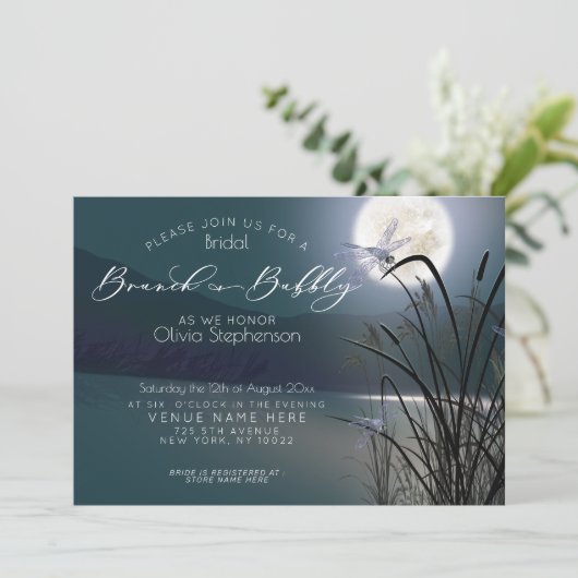 Stusty Blauwgroen Brunch Bubble Full Moon Dragonfl Kaart (Staand voorkant)