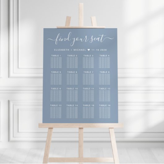 Stusty Blue 16 Table Wedding Seating Chart Poster