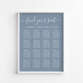 Stusty Blue 16 Table Wedding Seating Chart Poster