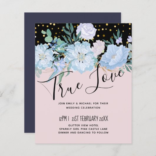 Stusty Blue Blush Pink Floral Wedal Budget (Voorkant / Achterkant)