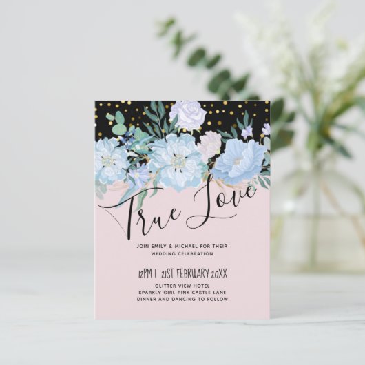 Stusty Blue Blush Pink Floral Wedal Budget (Staand voorkant)