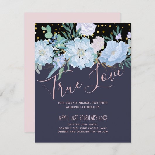 Stusty Blue Blush Pink Floral Wedal Budget (Voorkant / Achterkant)