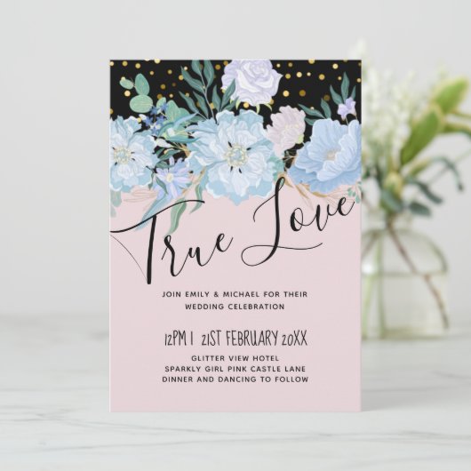 Stusty Blue Blush Pink Floral Wedal Budget (Staand voorkant)