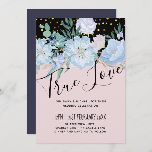 Stusty Blue Blush Pink Floral Wedal Budget (Voorkant / Achterkant)