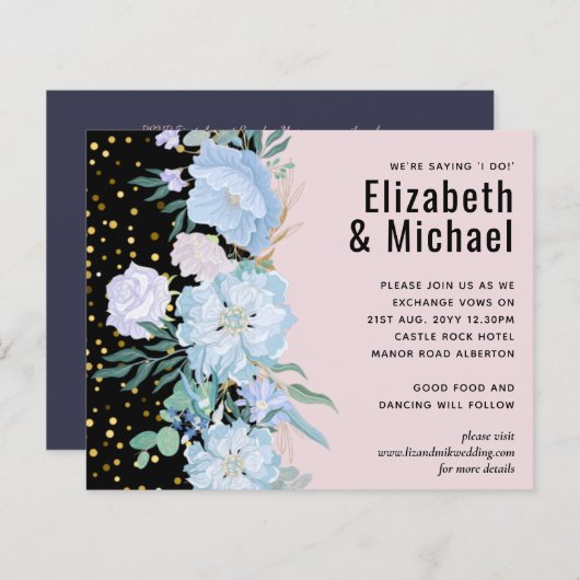 Stusty Blue Blush Pink Floral Wedal Budget (Voorkant / Achterkant)