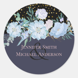 Stusty Blue Blush Pink Floral Wedal Budget Ronde Sticker