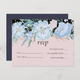 Stusty Blue Blush Pink Floral Wedal Budget Uitnodiging Briefkaart