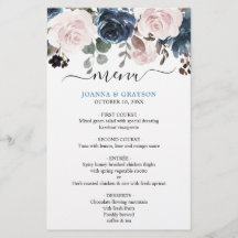 Stusty Blue Blush Pink Floral Wedding Menu