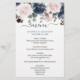 Stusty Blue Blush Pink Floral Wedding Menu