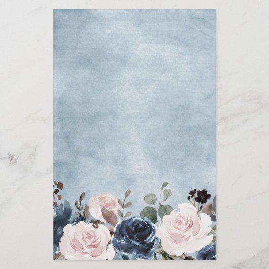 Stusty Blue Blush Pink Floral Wedding Menu (Achterkant)