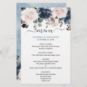 Stusty Blue Blush Pink Floral Wedding Menu (Voorkant / Achterkant)