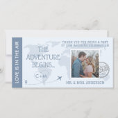 Stusty Blue Boarding Pass Destination Wedination Bedankkaart (Voorkant)