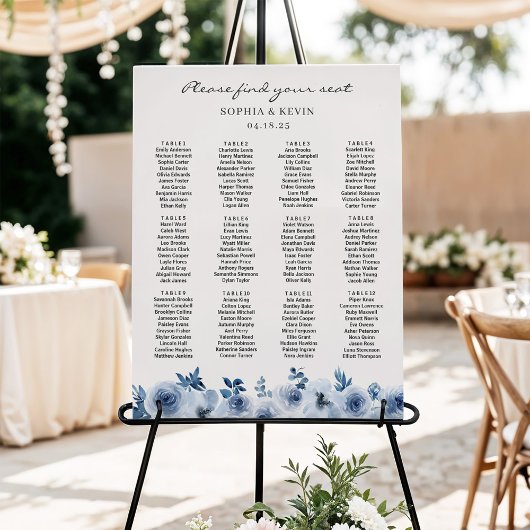 Stusty Blue Bohemian Floral Wedding Seating Chart Poster