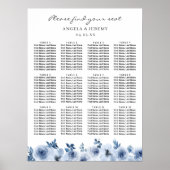Stusty Blue Bohemian Floral Wedding Seating Chart Poster (Voorkant)