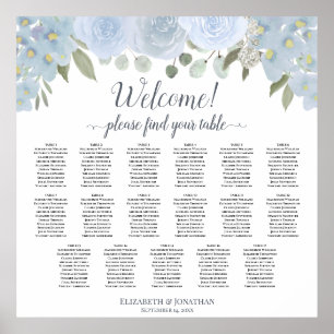 Stusty Blue Boho Chic Floral 17 Tabel Zitkuur Poster