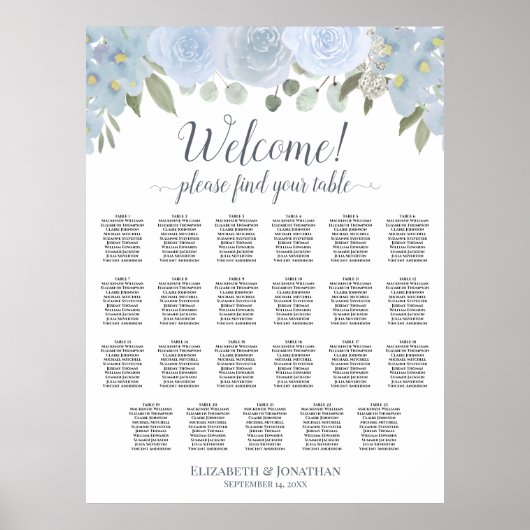 Stusty Blue Boho Chic Rozen 23 Tabel Zetel Poster (Voorkant)