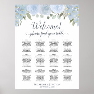 Stusty Blue Boho Floral 12 Tabel Zitkuur Poster