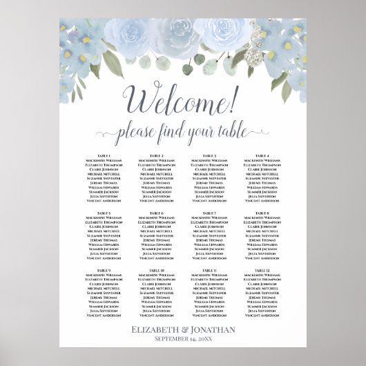 Stusty Blue Boho Floral 12 Tabel Zitkuur Poster (Voorkant)