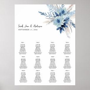 Stusty Blue Boho Floral Seating Chart -12 Poster