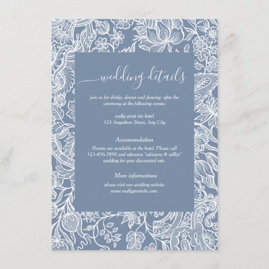 Stusty Blue Chinoiserie Floral enclosure cards Informatiekaartje (Voorkant)