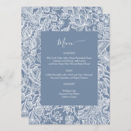Stusty Blue Chinoiserie Floral enclosure cards Menu (Voorkant / Achterkant)