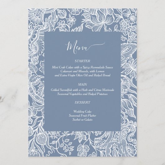 Stusty Blue Chinoiserie Floral enclosure cards Menu (Voorkant)