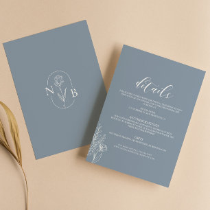 Stusty Blue Classic Minimal Modern Wedding Details Informatiekaartje