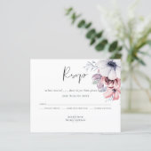 Stusty Blue Coral Floral Script Weddenschap RSVP b (Staand voorkant)