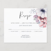 Stusty Blue Coral Floral Script Weddenschap RSVP b (Voorkant)