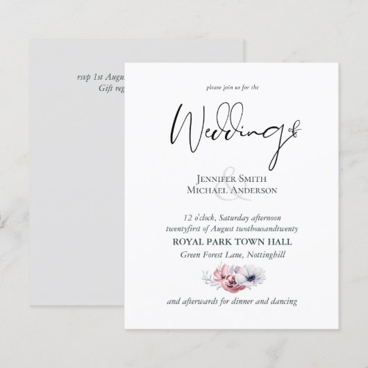 Stusty Blue Coral Floral Wedding Inviting Budget (Voorkant / Achterkant)