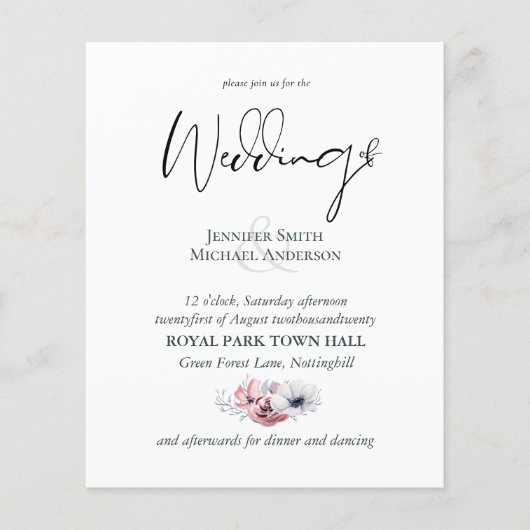 Stusty Blue Coral Floral Wedding Inviting Budget (Voorkant)