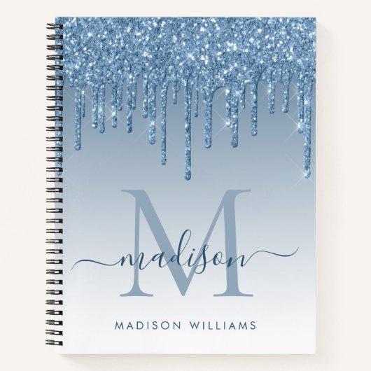 Stusty Blue Drives Glitter Sparkle Monogram Script Notitieboek (Voorkant)