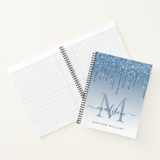 Stusty Blue Drives Glitter Sparkle Monogram Script Notitieboek (Binnen)