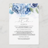 Stusty Blue en Navy Floral Wedding Information Informatiekaartje (Voorkant)