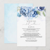 Stusty Blue en Navy Floral Wedding Information Informatiekaartje (Voorkant / Achterkant)