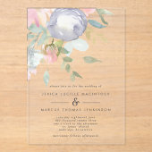 Stusty Blue en roze bloemen pastel Spring Wedding Acryl Uitnodigingen (Voorkant)