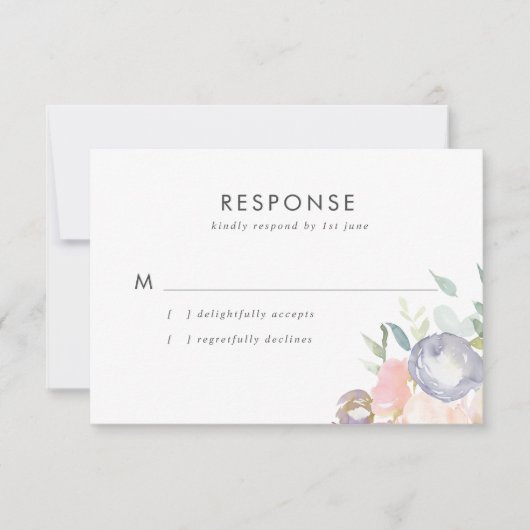Stusty Blue en roze bloemen pastel Spring Wedding RSVP Kaartje (Voorkant)