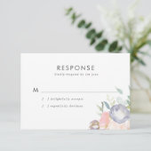 Stusty Blue en roze bloemen pastel Spring Wedding RSVP Kaartje (Staand voorkant)