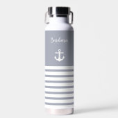 Stusty Blue en White Stripes Nautical Personalized Waterfles (Voorkant)