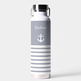 Stusty Blue en White Stripes Nautical Personalized Waterfles