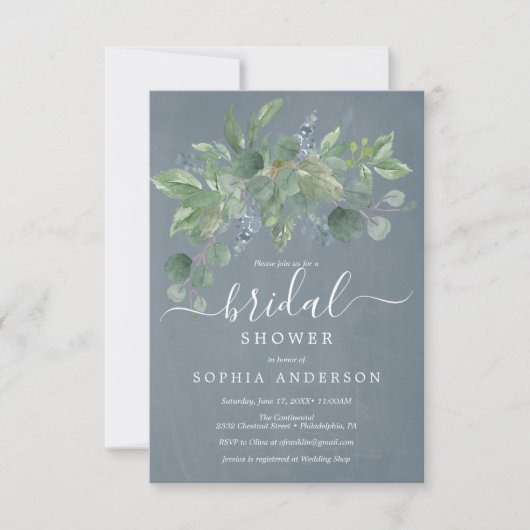 Stusty Blue Eucalyptus Bridal Shower Invitations Kaart (Voorkant)