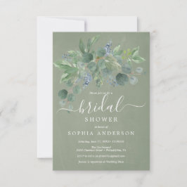 Stusty Blue Eucalyptus Bridal Shower Invitations Kaart